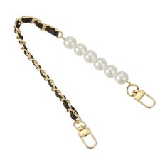 Leather Wristlet Strap, 14" Imitation Pearl Short Wrist Purse Black, Gold 