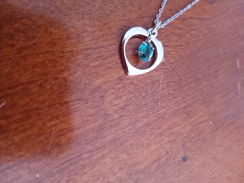 Sterling silver Heart necklace    faux  Emeral Green stone 18k gf chain