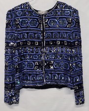 Papell Boutique Evening Beaded Sequin Embellished Jacket Sz 10 100 silk Purple