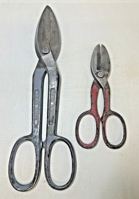 Vintage Lot of (2) Tin Snips Shears WISS A-9 Grey & CLAUSS R-7 Red Solid Steel