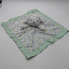 Carters Child Of Mine Lovey Baby Lamb Security Plush Blanket Green Satin Stars