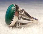 ANTIQUE NAVAJO AMERICAN INDIAN GREEN MALACHITE STERLING SILVER FLOWER RING SZ 8