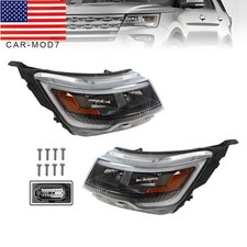 Halogen Headlight w/LED DRL For 2016-2019 Ford Explorer Black Left&Right Side