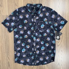 NEW Volcom Shirt Mens XL Blue Floral All Over Print Camp Button Up Resort Retro