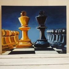 Chess Two Kings Acrylic Painting Original Canvas Board  Artist Seller 