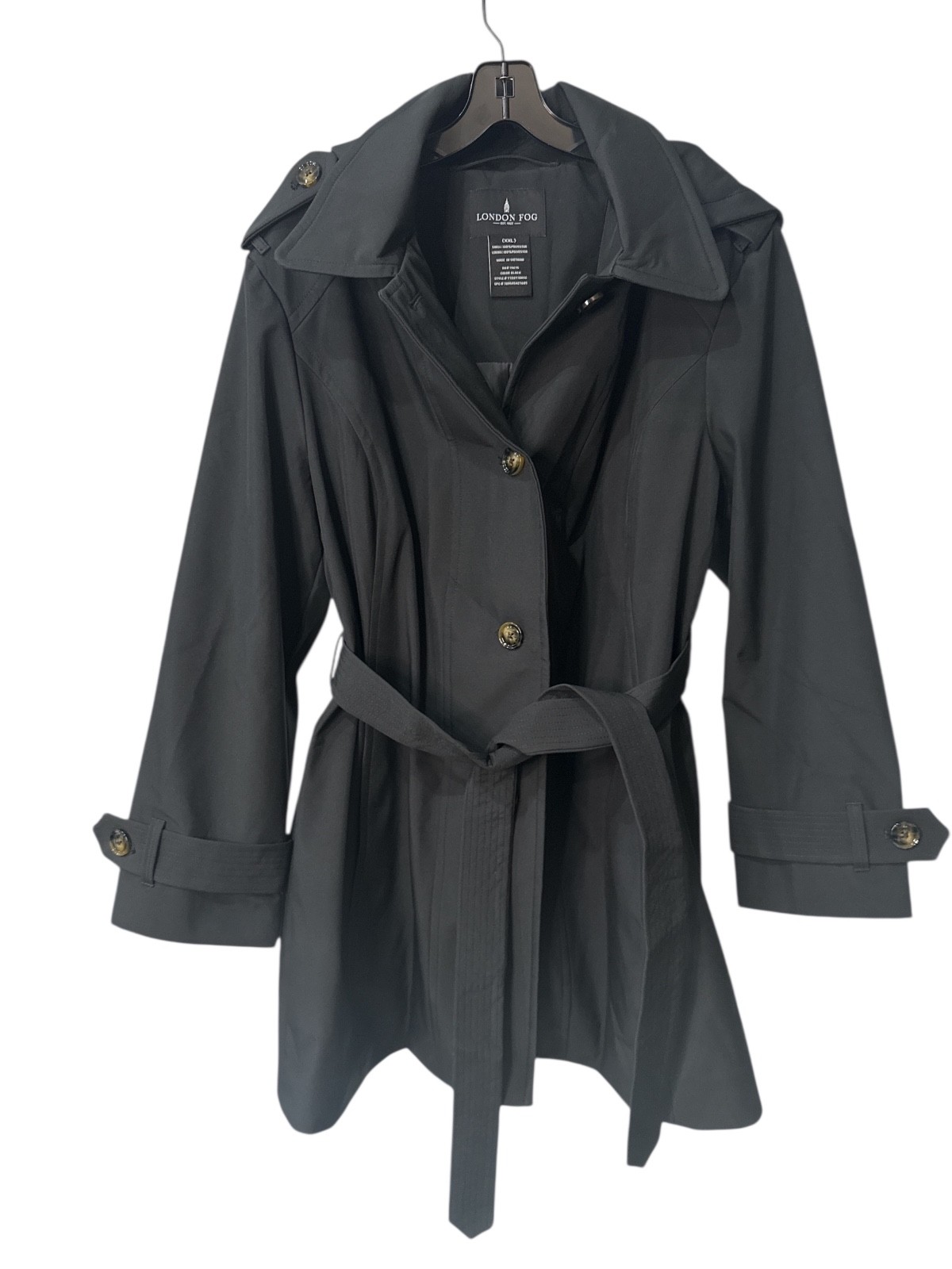 London Fog Women’s Black Trench Coat XXL Belted Button Front Classic Style NEW
