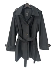 London Fog Women’s Black Trench Coat XXL Belted Button Front Classic Style NEW