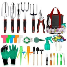 Ergonomic 83-Piece Heavy Duty Gardening Tools Set with Tote - For Plant Lovers