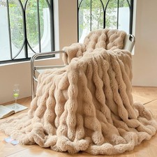 Faux Rabbit Fur Luxury Plush Sherpa Throw Blanket Reversible Fuzzy Warm Cozy Fl