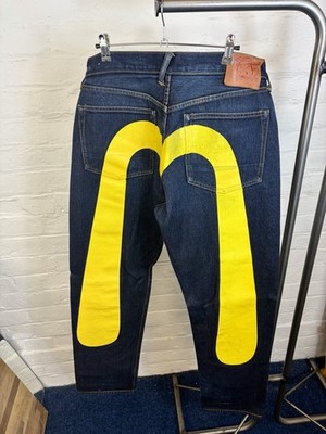 evisu ジーンズ34インチ　イエローグラフィック EVISU Jeans | Daicock Yellow Seagull Paint 34x33 Button Fly
