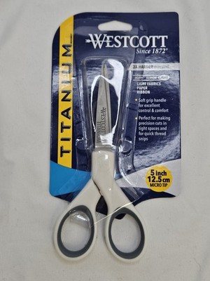 Westcott 5'' Micro-Tip Fabric Scissors with Titanium-Bonded 5-Inch, White/Grey 