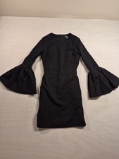 Lulus Black Cocktail Dress Long Flounce Bell Sleeve Bodycon Mini Size XS