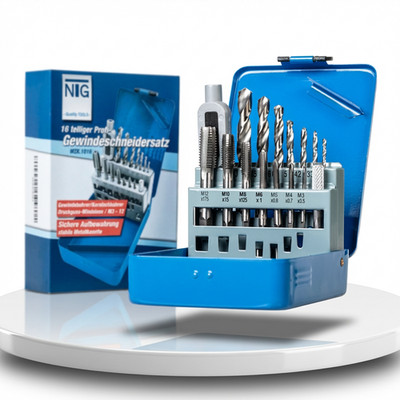 Gewindeschneider Set aus HSS Stahl 16 tlg. M3 - M12 mit Kernlochbohrer Satz NTG