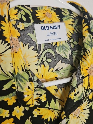 Old Navy Shirt Boys Youth Sunflower Short Sleeve Print Button Up Large (10-12) - Picture 3 of 6