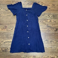 Naif women's XL Blue dress Boho flowy loose casual Short sleeve Faux Button