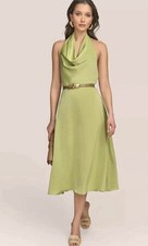 Donna Karan New York Women's Belted Halter A-Line Midi Dress-Kiwi, Size-16