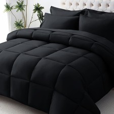 Queen Black Microfiber Comforter Set - 7 Piece