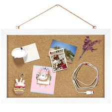 Cork Board Bulletin Board 12 x 7.8 Inches with Rectangle White Frame Hanging ...