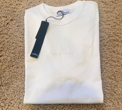 Stone Island White Cotton Jersey Logo Crewneck T-Shirt Men's Stone Island White Cotton Jersey Logo Crewneck T-Shirt Men's