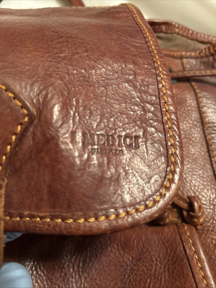 Mochila I Medici Firenze Italiana de Cuero Marrón Vintage Grano Completo Cordón Foto 2 de 4