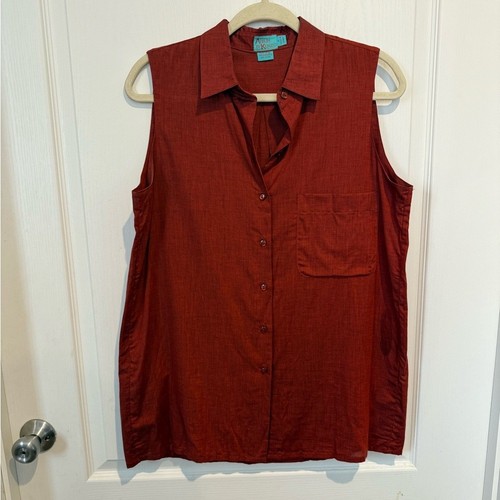 Vintage 80s ALBUM BY KENZO Sleeveless Cotton Button Down Shirt - Image 1