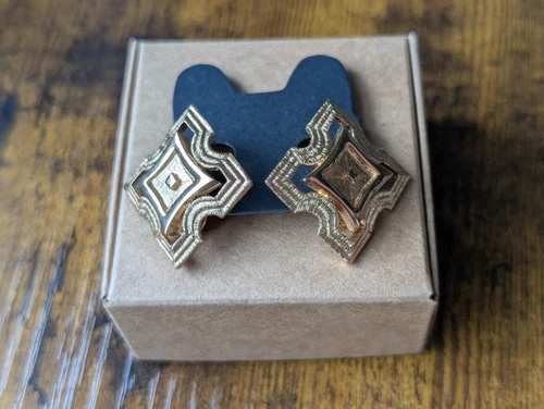 VTG MCM Art Deco Monet GoldTone Diamond-Shape Geometric Pattern Clip-On Earrings