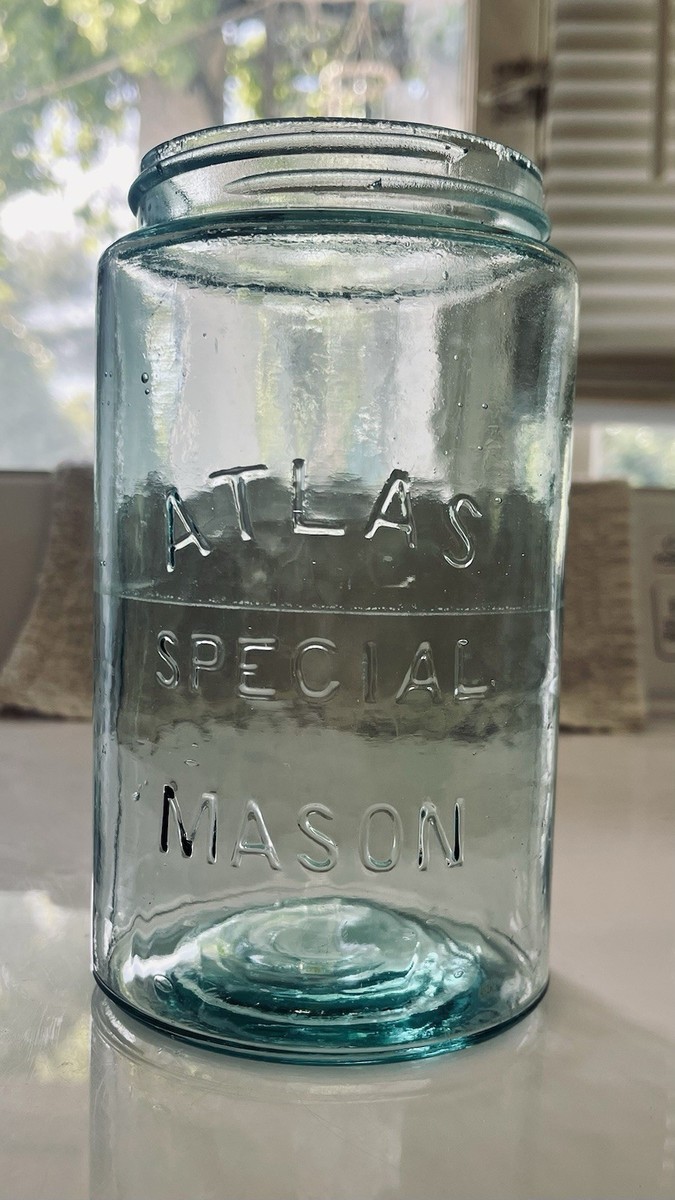 ATLAS アメリカン　ビンテージ　缶 Vintage ATLAS SPECIAL MASON Widemouth Aqua Blue Quart Canning
