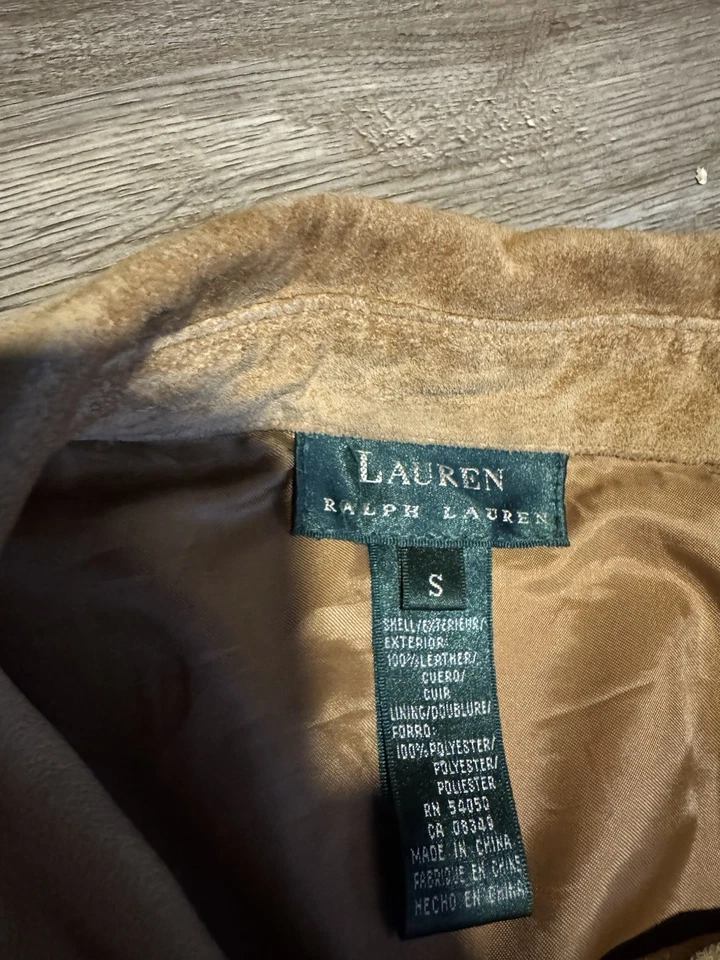 Ralph Lauren Small Tan Brown Leather Shirt Suede Western Polo RRL VtG Rodeo VtG - Image 2 of 4