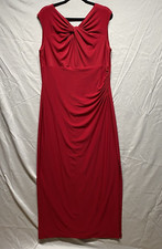 Ralph Lauren Evening Dress Women  s Sz 18 Red Twist Neck Ruched Drape Gown Knit