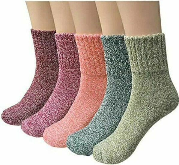 5 Pairs Womens Thick Socks Wool Thermal Warm Knitting Nordic Ladies Socks Winter - Image 3 of 4