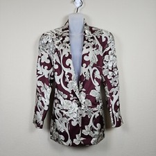 VTG 100 Washed Silk Blazer 2 Floral 80s Jacket Elegant Wedding Formal Burgundy
