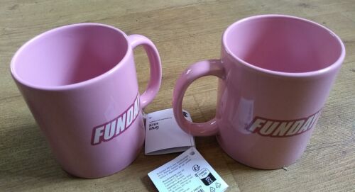 2 x Pink 'FUNDAY' Ceramic MUGS  9.5cm New Fun Items - Picture 1 of 7