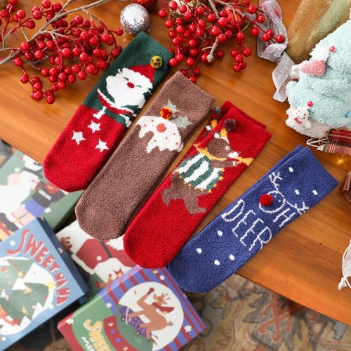 4 Pairs Christmas Crew Socks Winter Soft Warm Slipper Socks Xmas Gift Women US - Picture 16 of 20
