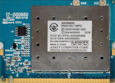 Toshiba G86C001D210,Askey AR5BMB5,PA3416U-1MPC Mini PCI Wireless Card K000024060