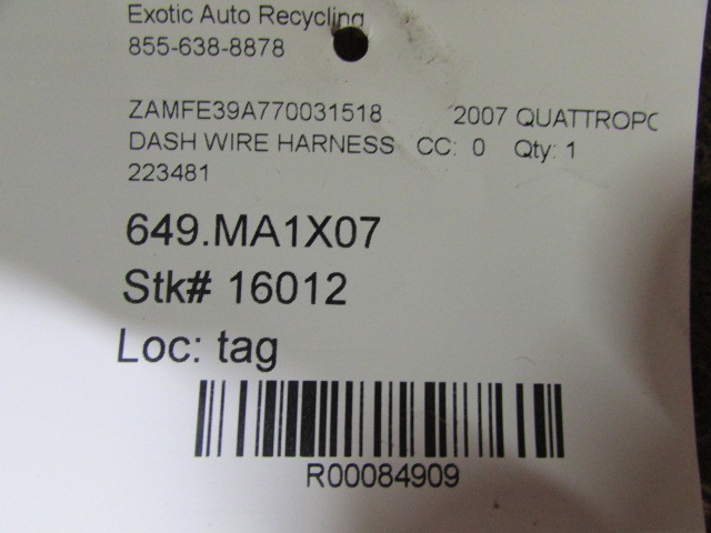 Maserati Quattroporte, Dash Wiring Harness, Used, P/N 223481