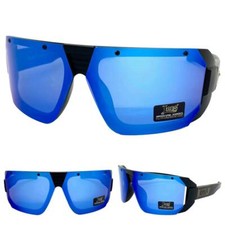 Men Biker Gangster Hardcore Hip Hop Rapper Locs SUNGLASSES Black Frame Blue Lens