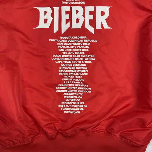 Giacca Justin Bieber Small Purpose Stadium 2017 Red Tour Team Bomber con bottoni - Foto 11 di 13