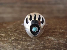 Navajo Indian Jewelry Sterling Silver Turquoise Bear Paw Ring! Size 5 - L. Pa...