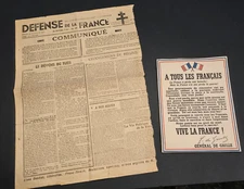 VIVA LA FRANCE! DEFENSE  WW2 WWII Era French Propaganda Leaflet + Newspaper 1941