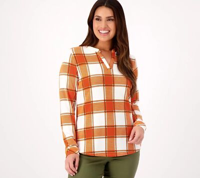 Denim & Co. Heavenly Jersey Split Neck Shirt Pumpkin L New