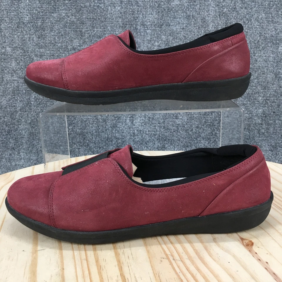 Clarks Cloudsteppers Zapatos Para Mujer 8.5 Ayla Banda Planos Sin Cordones Cuero Rojo Informales Foto 2 de 4