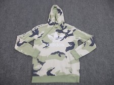 Adidas Sweater Mens Small Green Camo Pocket Casual Outdoors Hoodie Sweatshirt