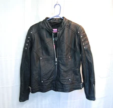 Black Leather Motorcycle Jacket ARLEN NESS WOMANS   Size M w/ Removeable Lining