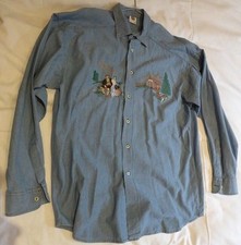 Traditional men's shirt cotton color blue embroidery, size 42 by Amann
