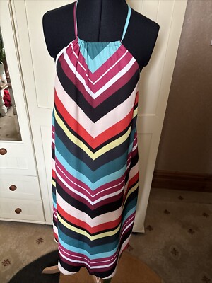 Dorothy Perkins Damen langes Kleid Größe 14 Mehrfarbig Satin Neckholder NEU