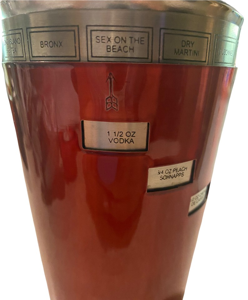 Cocktail Shaker Red with Embedded Drink Recipes eBay