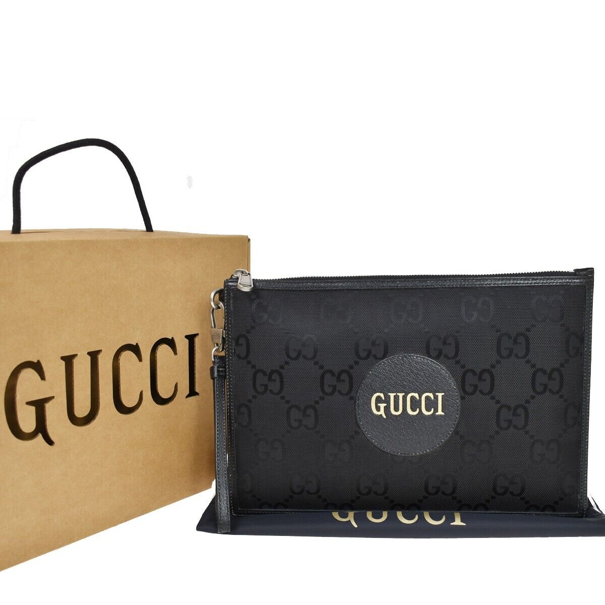 GUCCI Off The Grid GG Pattern Clutch Hand Bag Canvas Leather Black Italy  35RH917