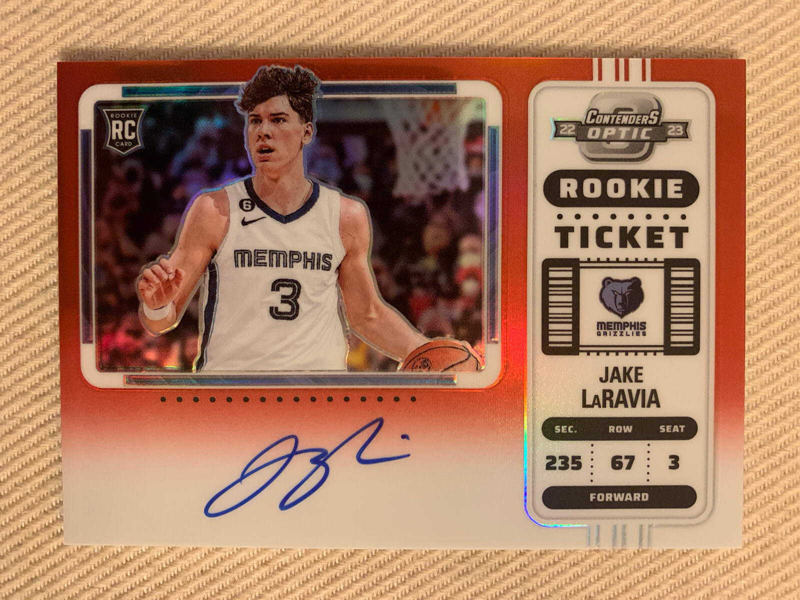 Jake LaRavia 2022-23 Contenders Optic AUTO ROOKIE TICKET RED PRIZM VAR RC /99