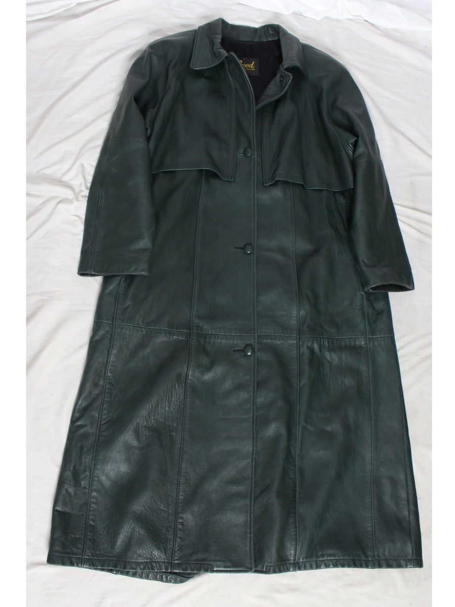 Womens Leather Trench Coat Green M-L-XL? Long SOFT Lambskin