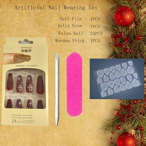  Christmas Press on Nails Long Artificial Fake Nails with Snowflake and Plaid